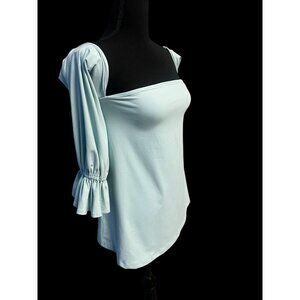 Susana Monaco Womens Off-Shoulder Top Bell Sleeves In Light Blue Cottagecore boh